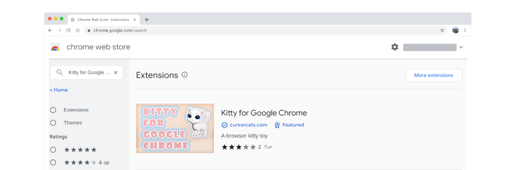 Chrome Web Store page for Kitty for Google Chrome